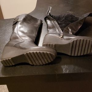 Black leather wedge heel boots